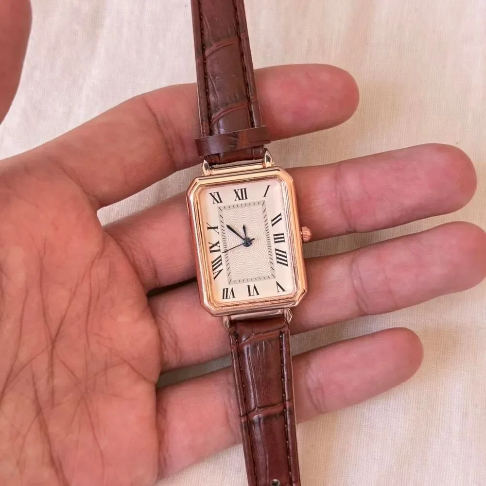 y2k style cute rectangle brown leather luxury watch